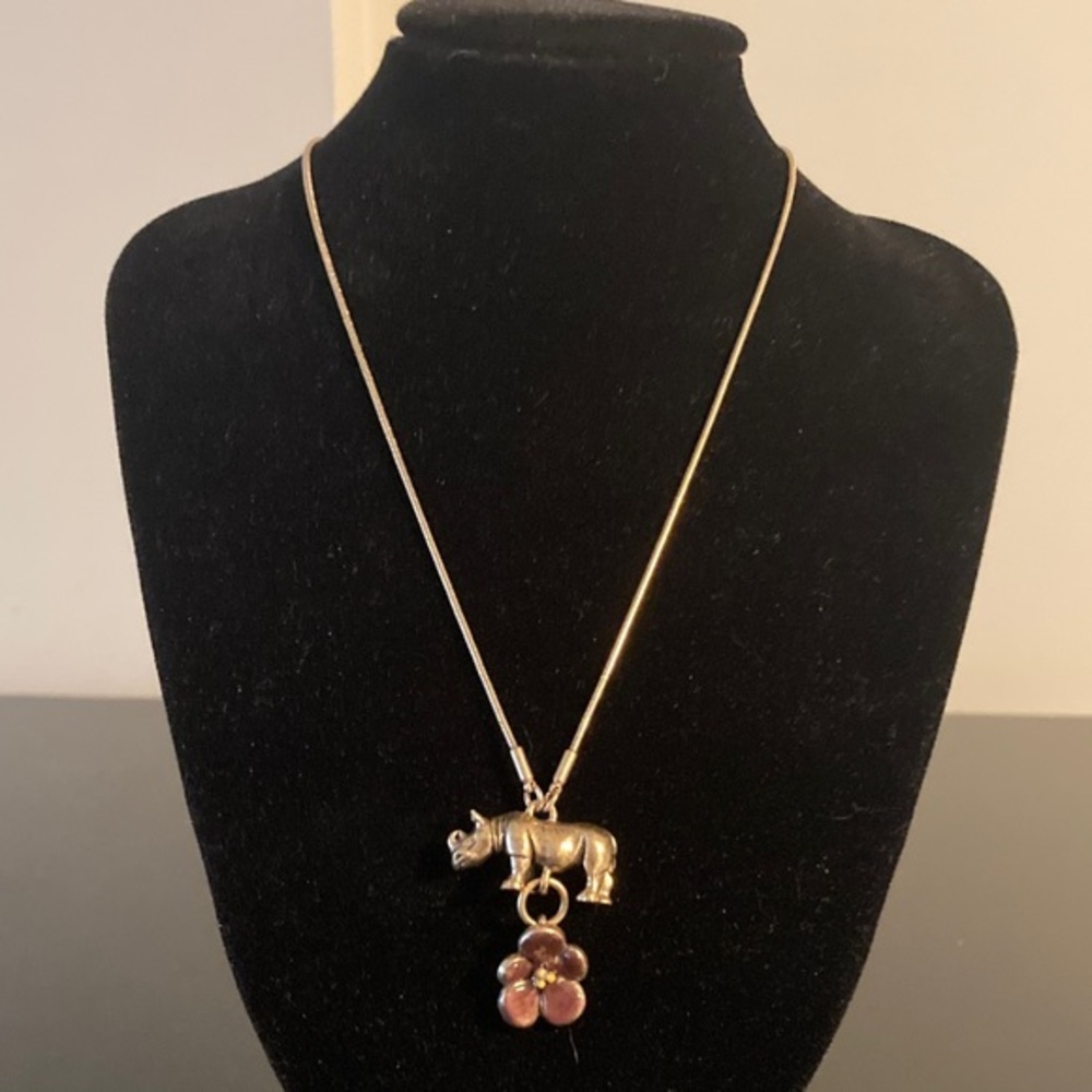 Pilgrim Gold Necklace with Rhino and Purple Flower Charms